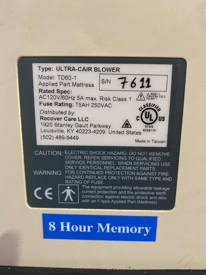 RECOVER CARE ULTRA-CAIR TD60-1 Air Mattress Pump