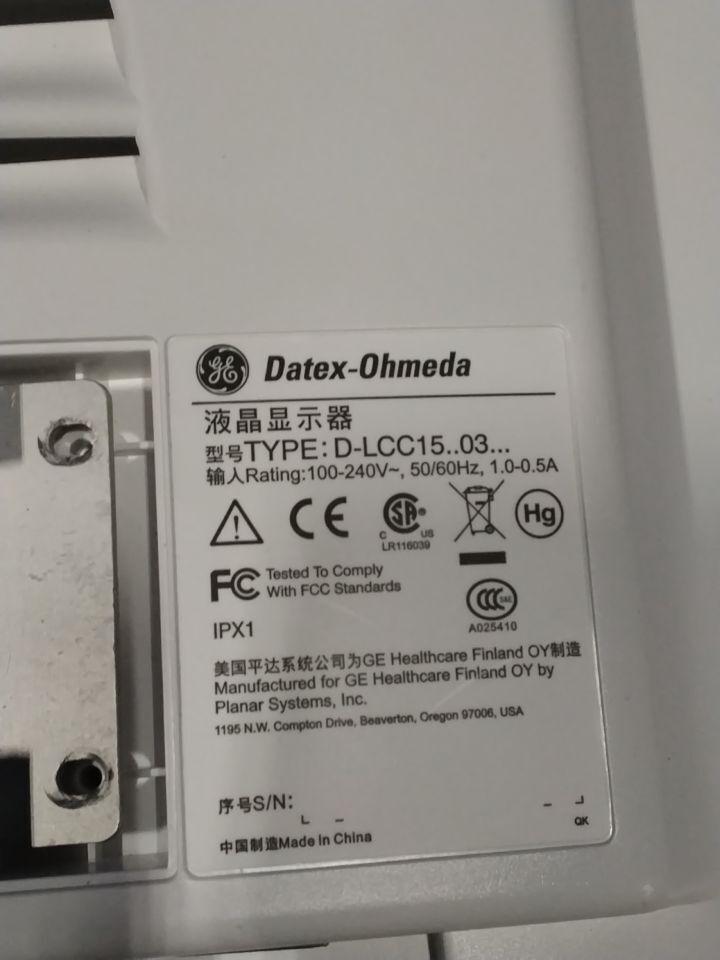 GE DATEX-OHMEDA D-LCC15.03 Display Monitor
