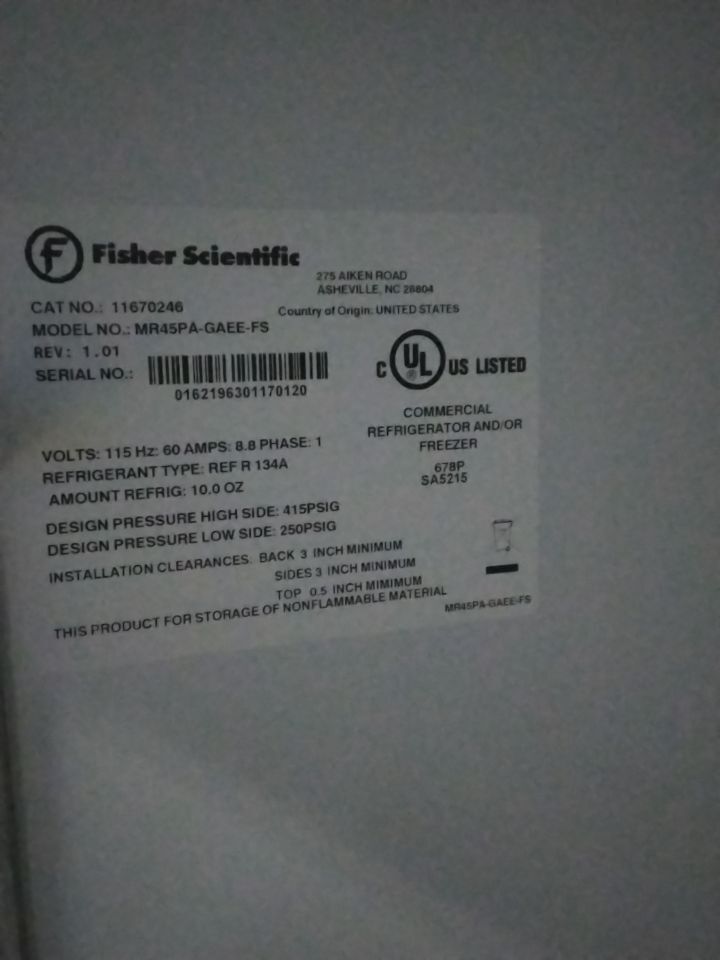 FISHER SCIENTIFIC MR45PA-GAEE-FS Refrigerator Freezer