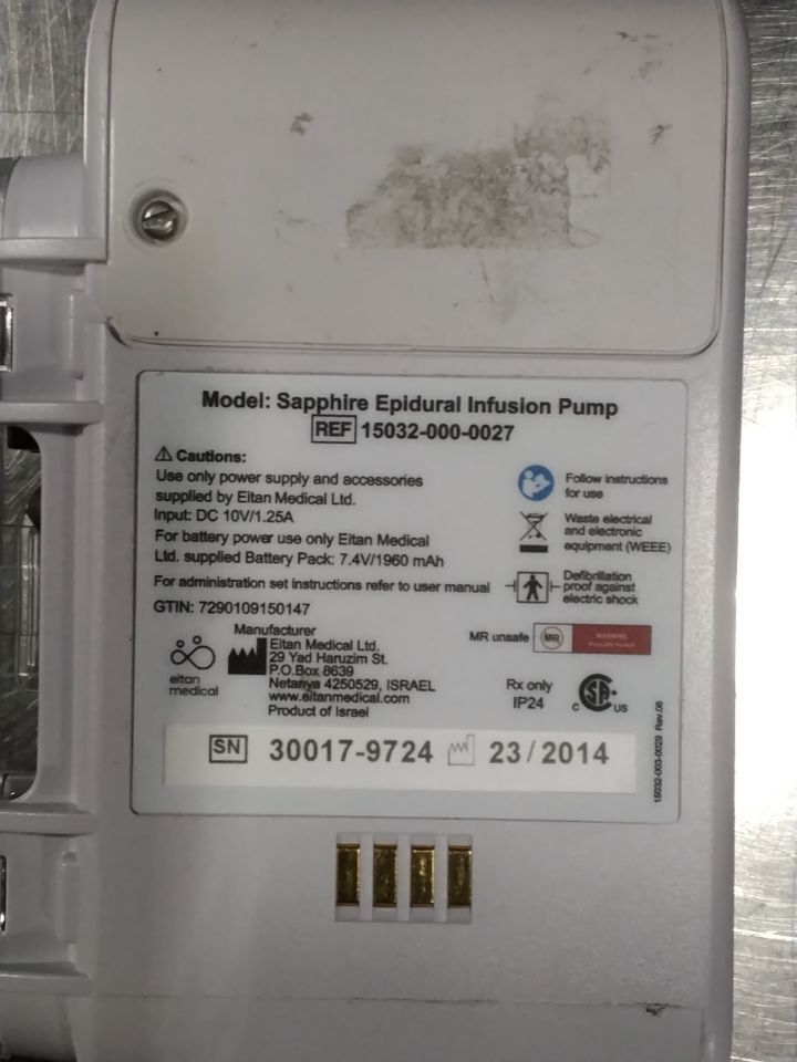 EITAN MEDICAL LTD. 15032-000-0027 Sapphire Infusion Pump Pump IV Infusion