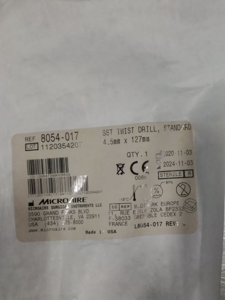 MICROAIRE SURGICAL 8054-017 SST Twist Drill, Standard