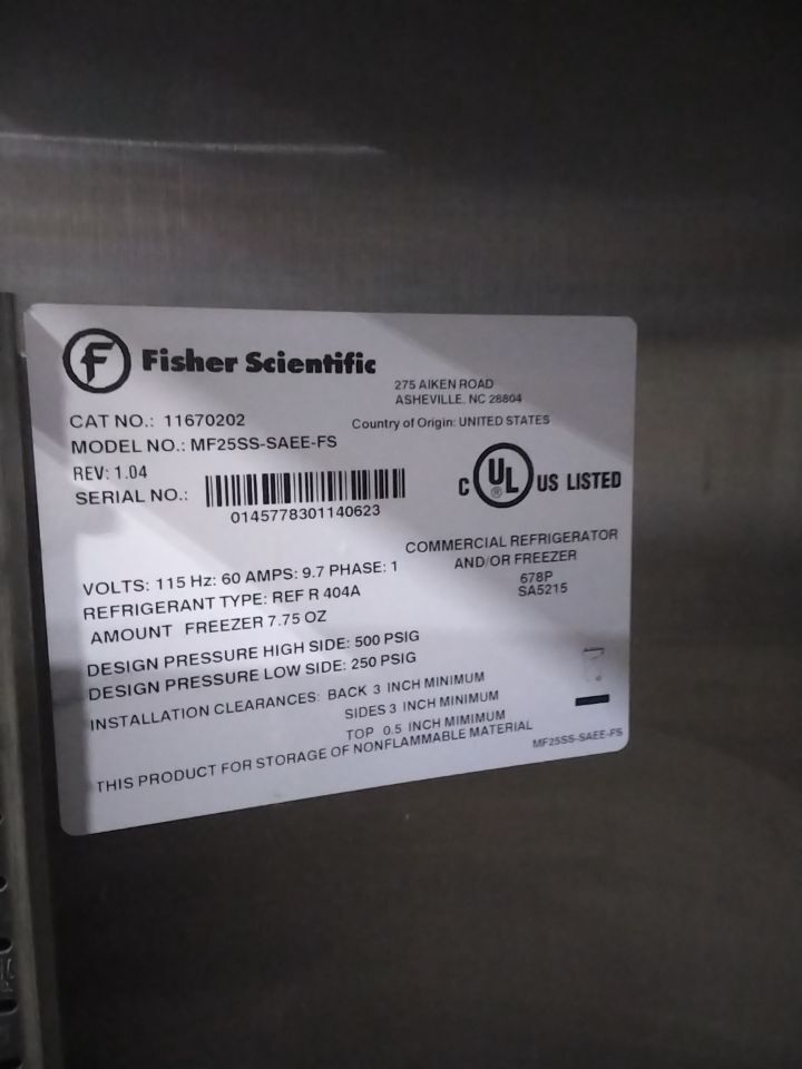 FISHER SCIENTIFIC MF25SS-SAEE-FS Refrigerator Freezer