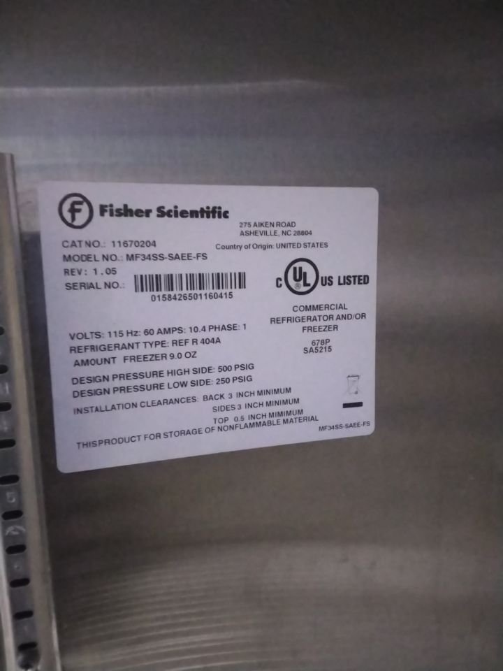FISHER SCIENTIFIC MF34SS-SAEE-FS Refrigerator Freezer