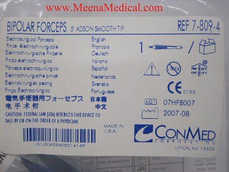 CONMED Bipolar Forceps Adson Smooth Tip REF 7-809-4
