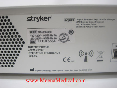 STRYKER SERFAS Energy Ref 279-000-000 RF Generator Electrosurgical Unit