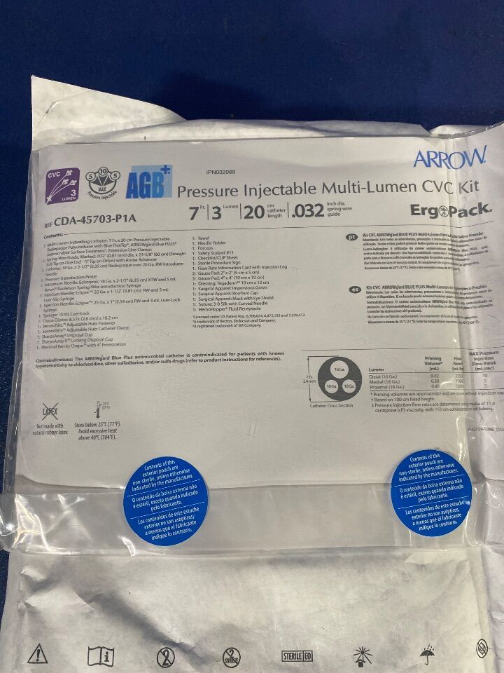 ARROW CDA-45703-P1A Pressure Injectable Multi-Lumen CVC Kit