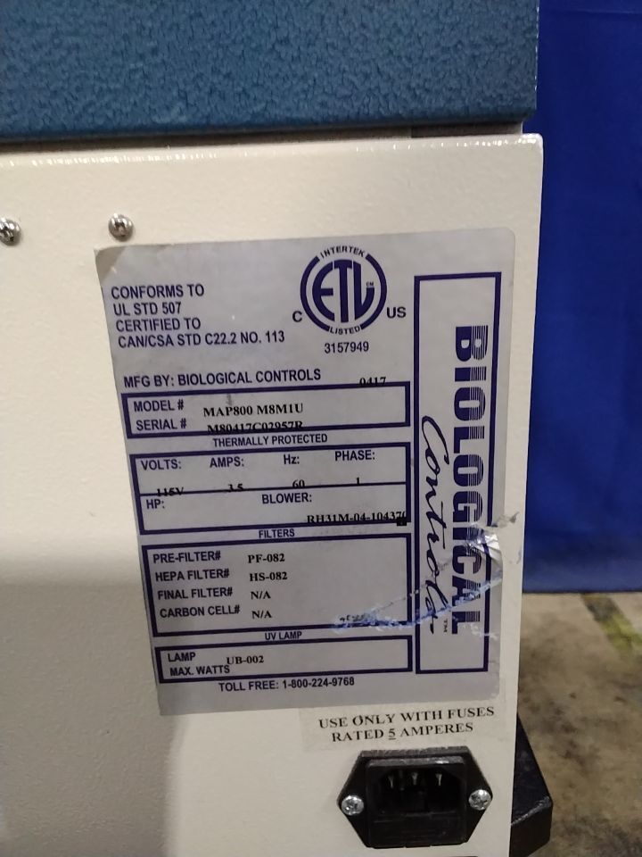 BIOLOGICAL CONTROLS MicroCon MAP800 Air Filtration Unit