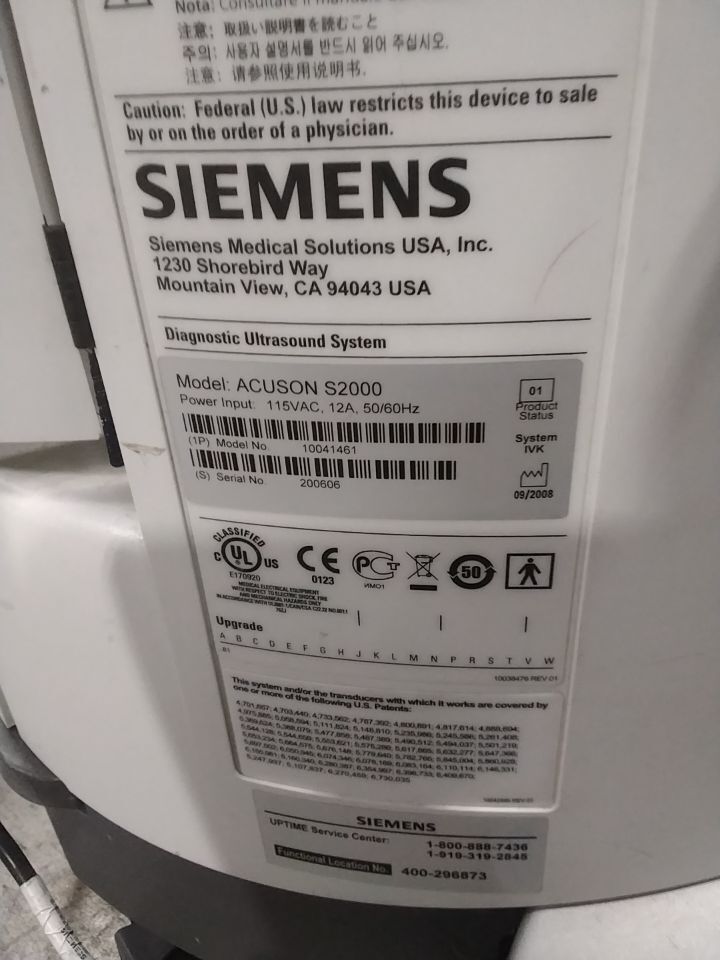 SIEMENS ACUSON S2000 Diagnostic Ultrasound System