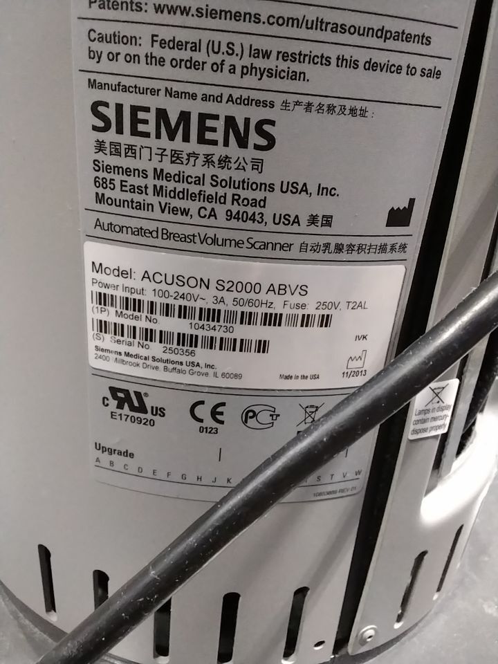 SIEMENS ACUSON S2000 ABVS Automated Breast Volume Scanner