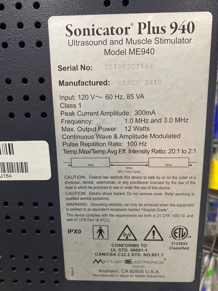 METTLER ELECTRONICS Sonicator Plus 940 Muscle Stimulator