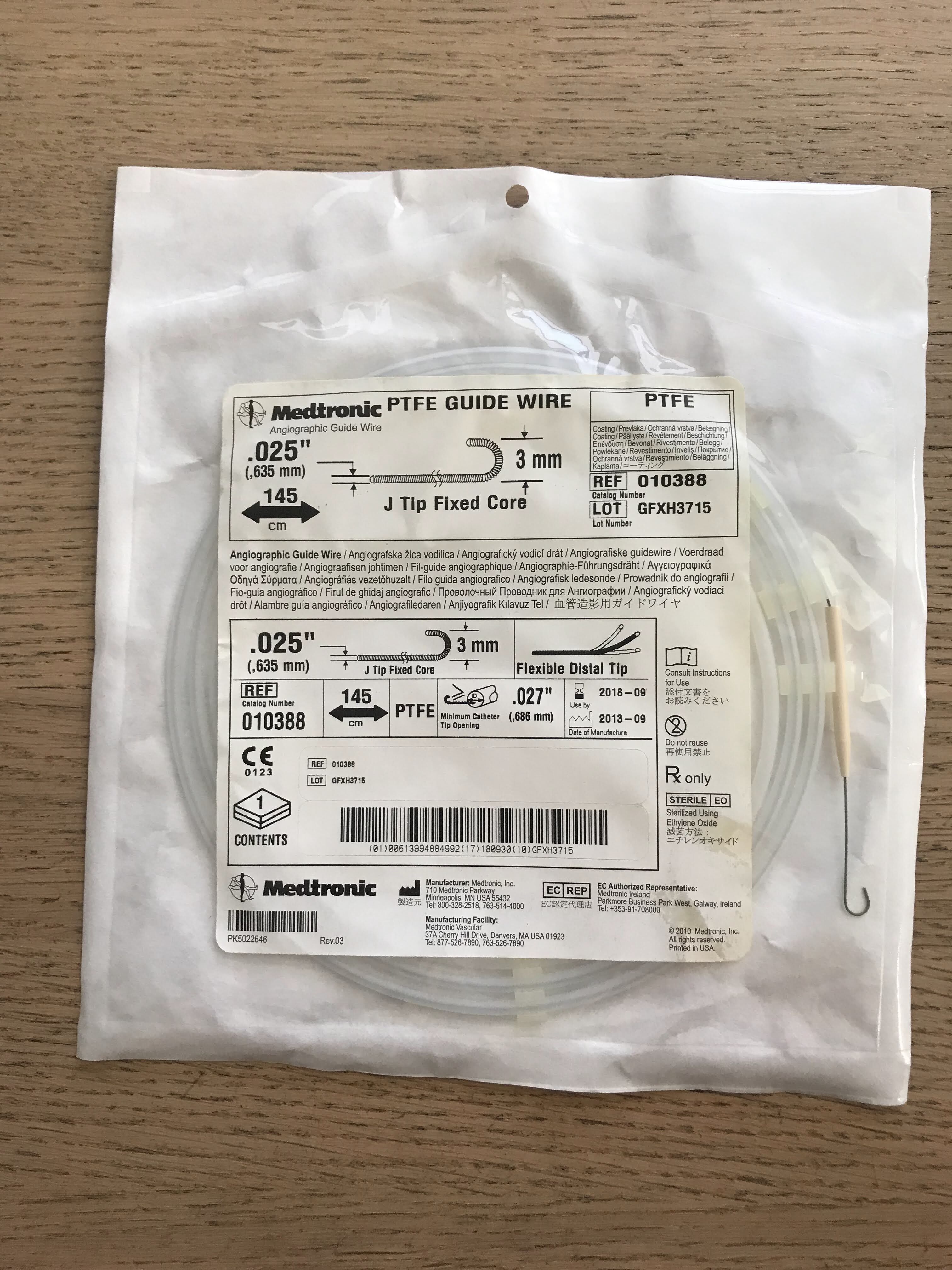 New MEDTRONIC 010388 Angiographic PTFE Guide Wire 145cm(X) Disposables