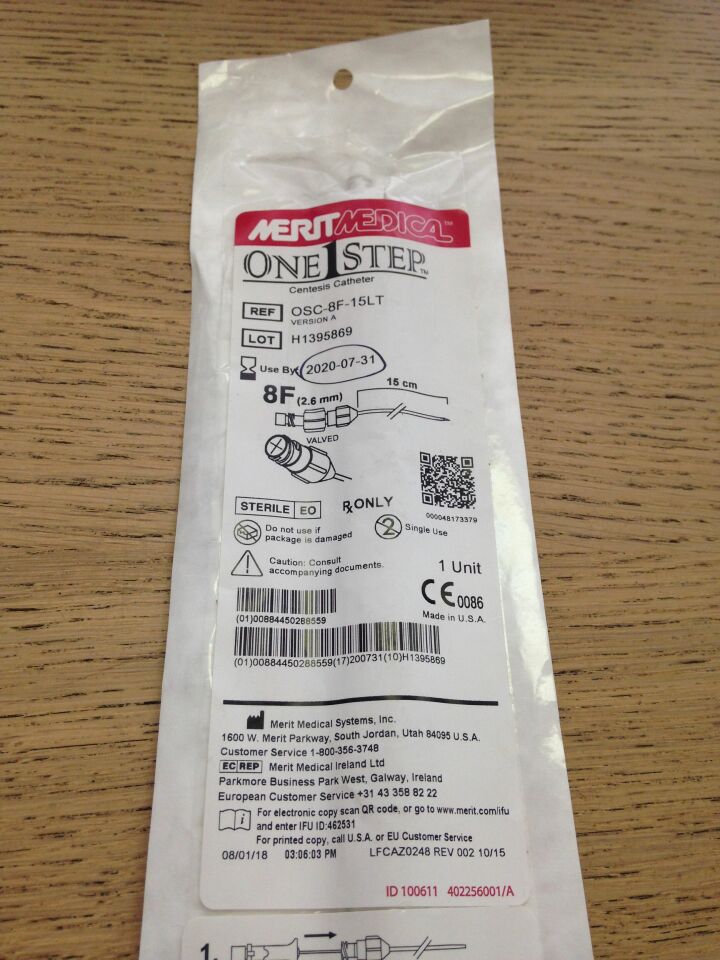 New MERIT MEDICAL OSC 8F 15LT One Step Centesis Catheter 8F 15cm X