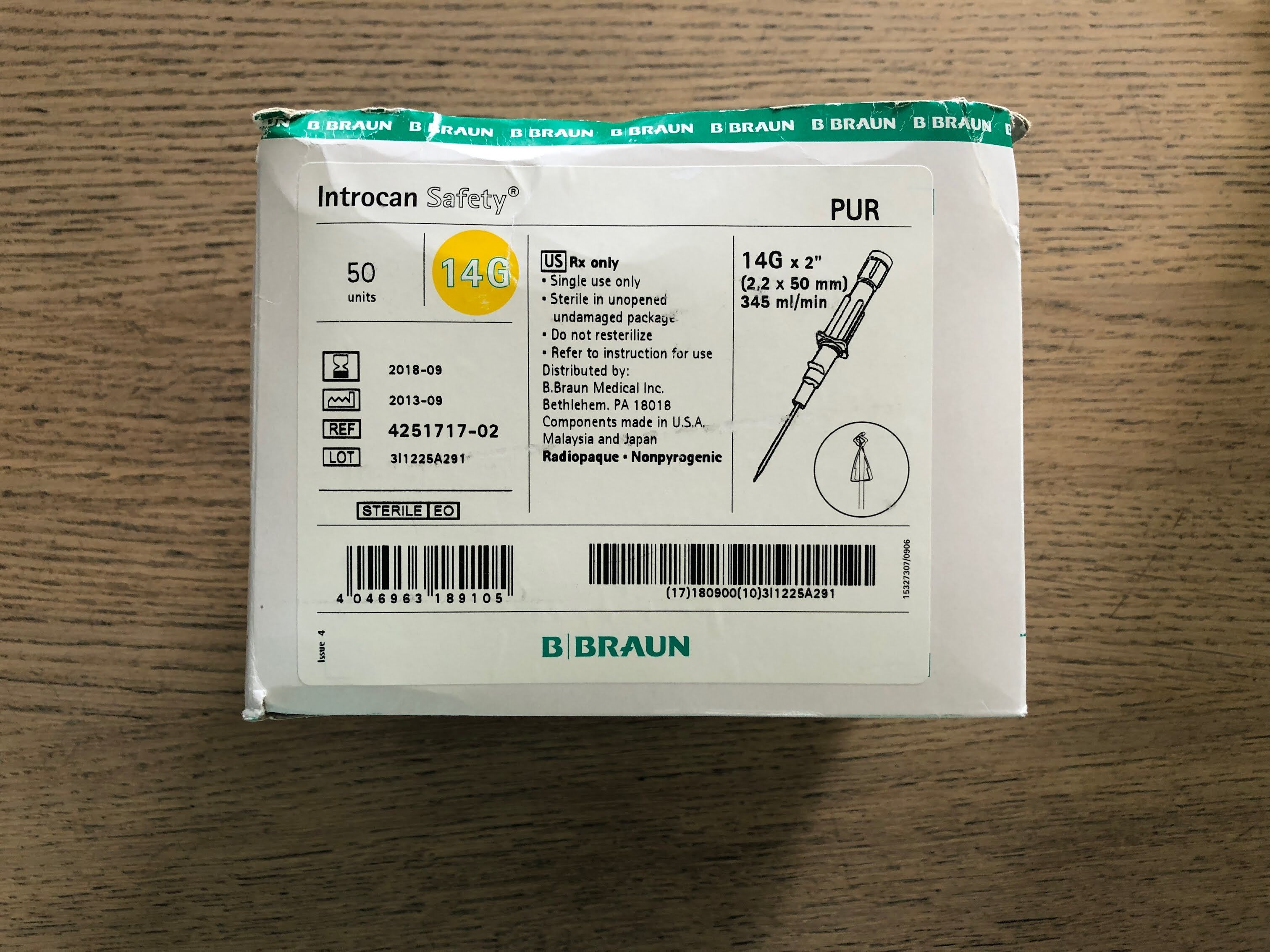 New BRAUN 4251717-02 Introcan Safety IV Catheters, 14G x 2 (50/Box)(X ...