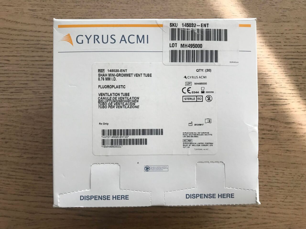 New GYRUS 145020 ENT Shah Mini Grommet Vent Tube 0 76mm I D (30/Box)(X