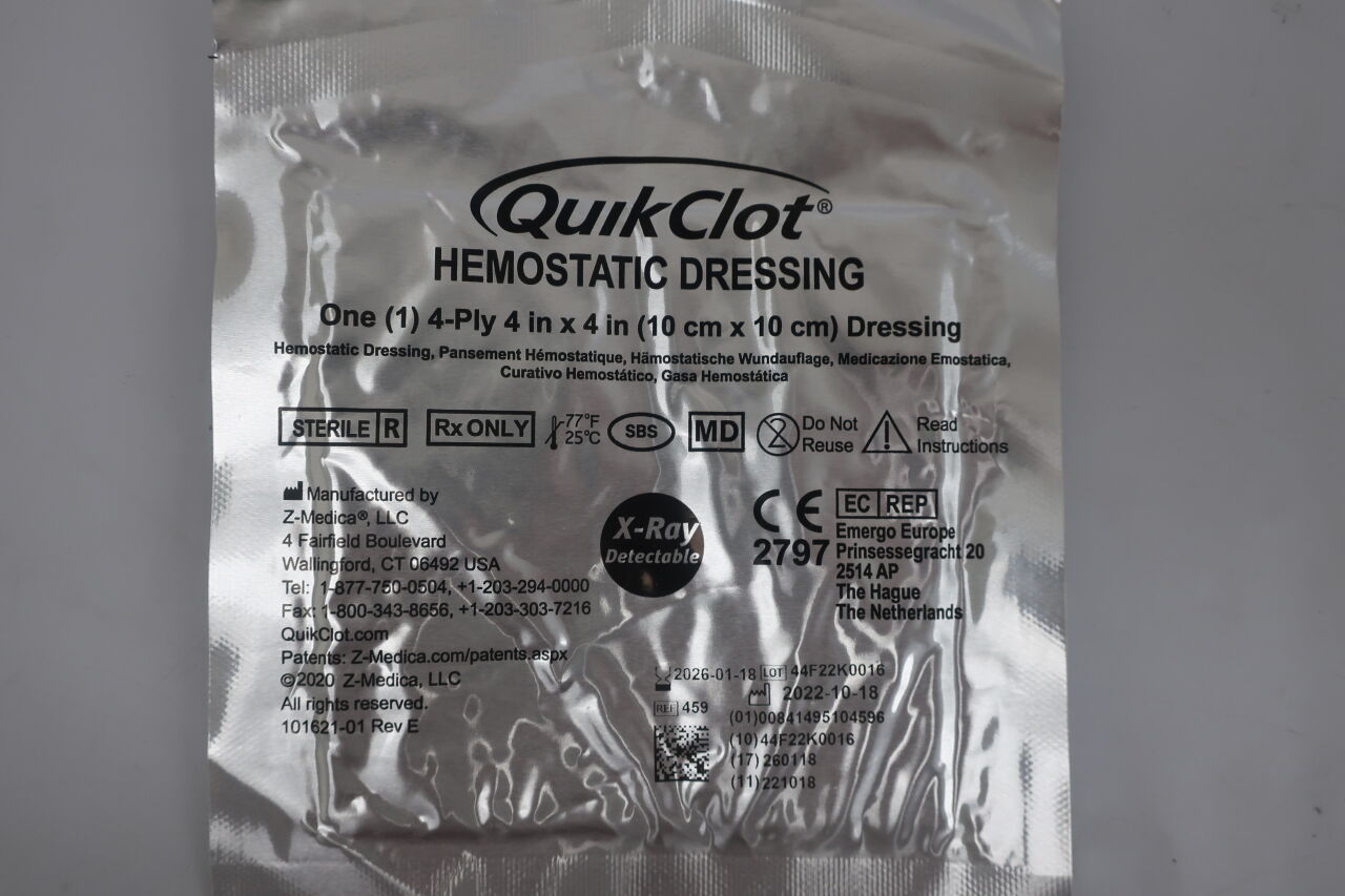 New Z-MEDICA 459 QuikClot QuikClot Hemostatic Dressing, 4x4 Disposables ...