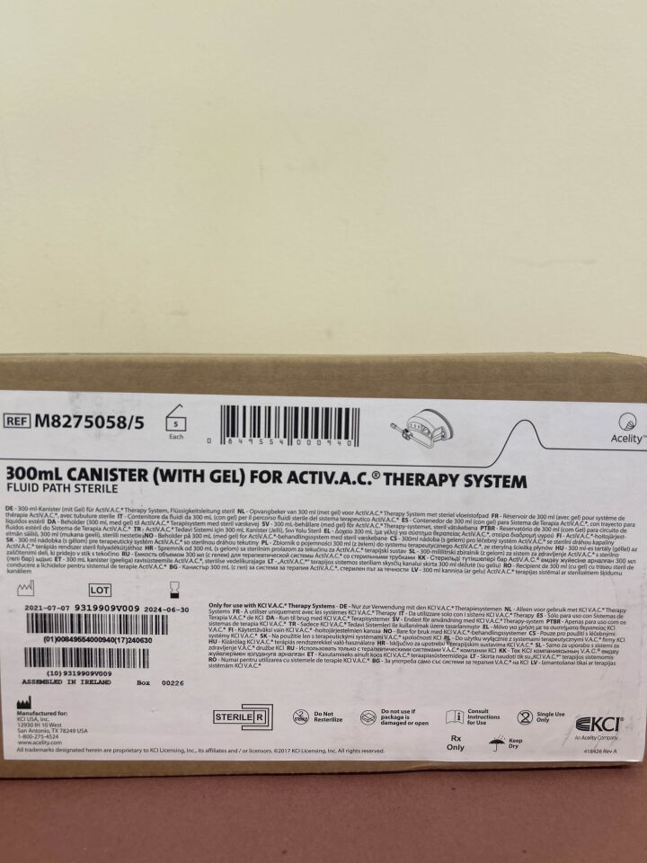New KCI M8275058/5 300mL CANISTER (with Gel) for ACTIV.A.C. THERAPY