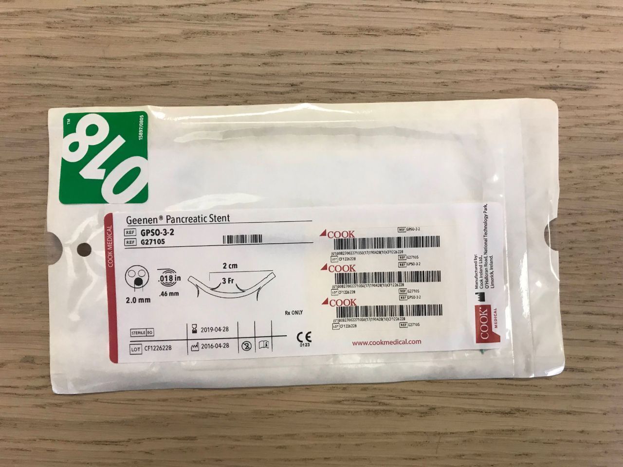 New COOK G27105 Geenen Pancreatic Stent 3F x 2cm (X) Disposables ...