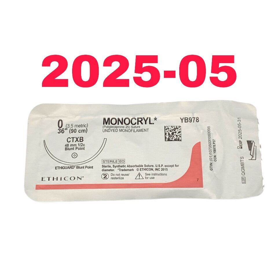 New ETHICON REF YB978, MONOCRYL (Poliglecaprone 25) Suture UNDYED