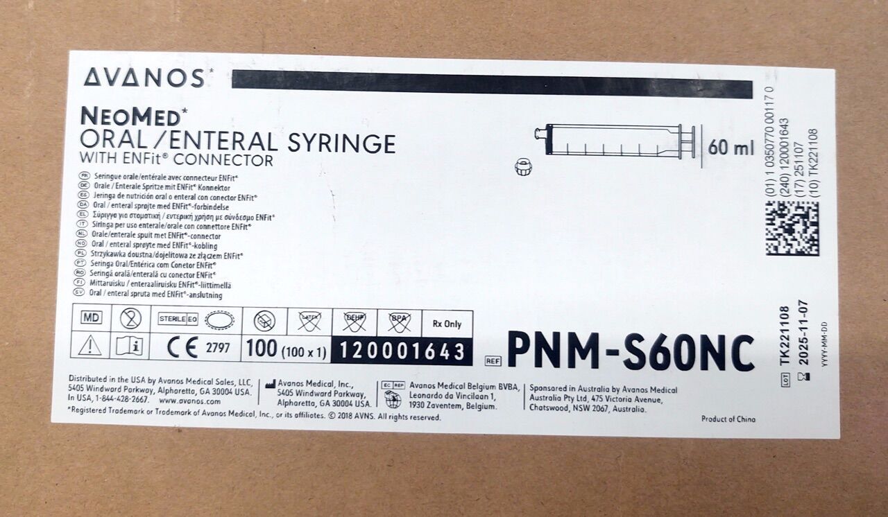 New AVANOS PNMS60NC NeoMed Oral / Enteral Syringe w/ ENFit Connector