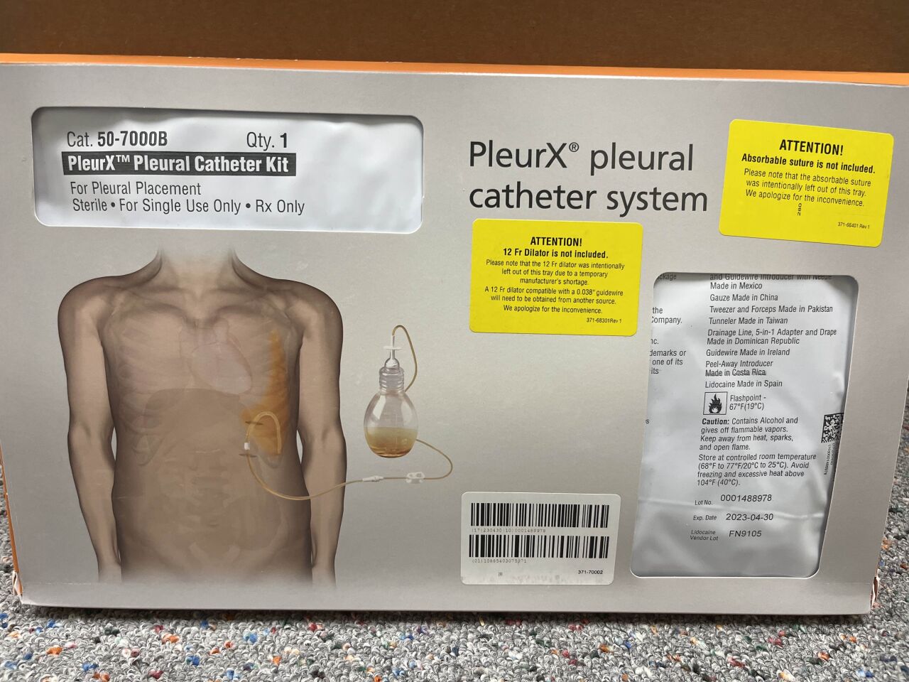 New CAREFUSION 50-7000B PleurX Pleural Catheter Kit Disposables ...