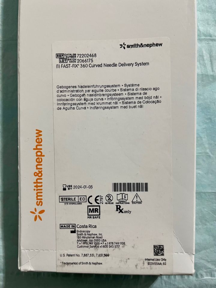 New SMITH & NEPHEW 72202468 Fast-Fix 360 Curved Needle Delivery system ...