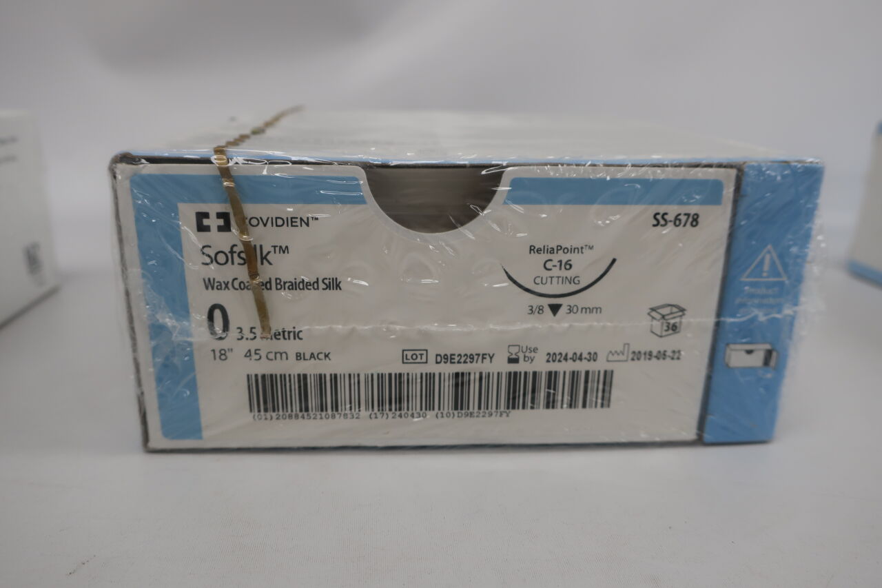 New COVIDIEN SS-678 Sofsilk Non-Absorbable Braided Silk Suture, Size 0 ...