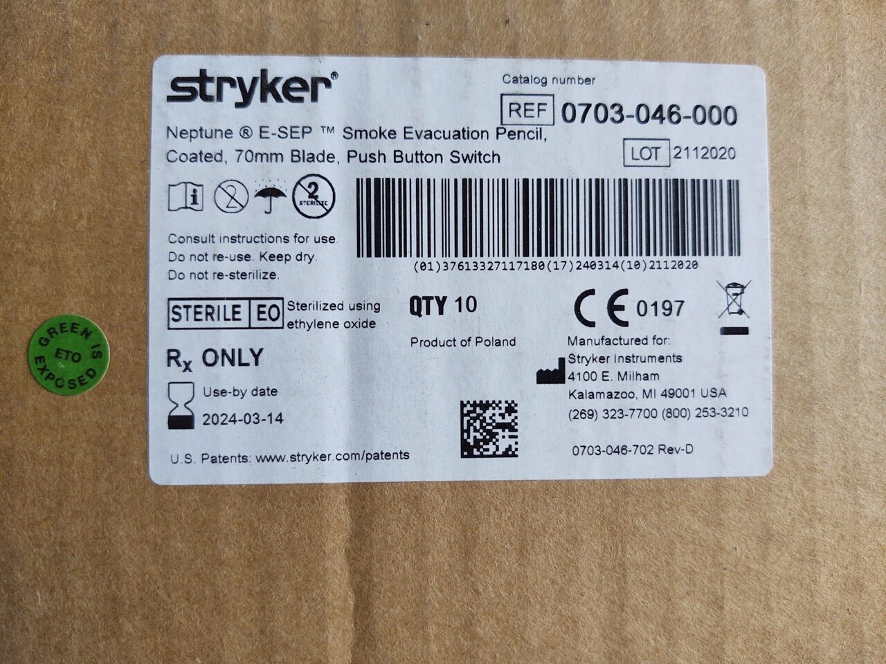 New STRYKER 0703-046-000 Neptune E-SEP Smoke Evacuation Pencil , Coated ...