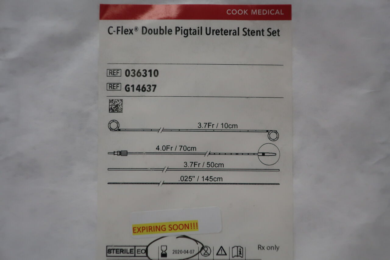 New COOK G14637 C-Flex Double Pigtail Ureteral Stent Set, 3.7 Fr x 10 ...