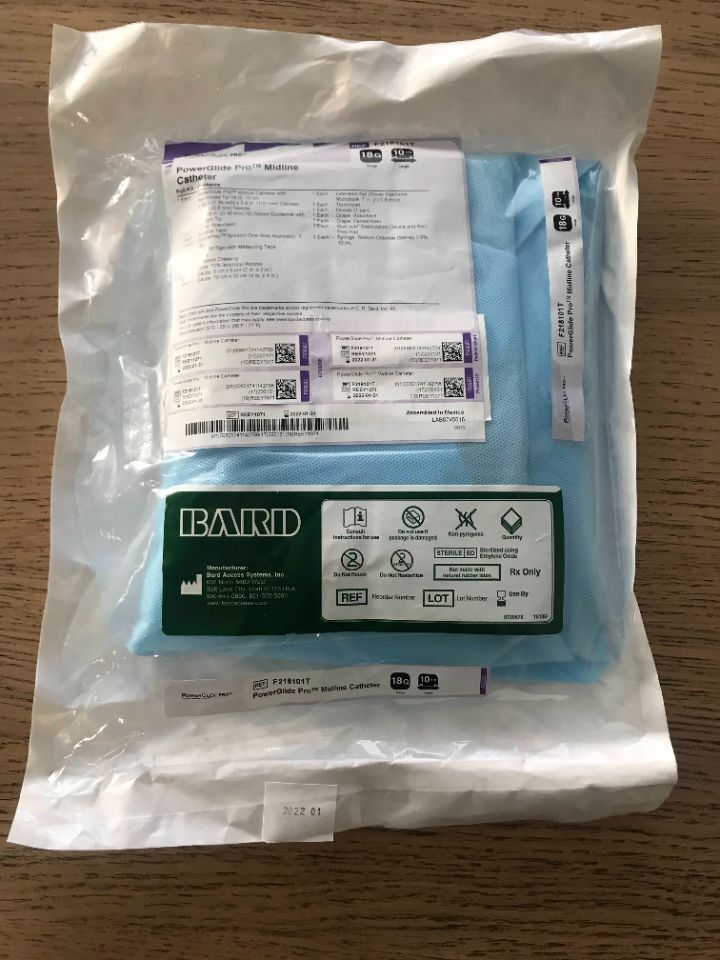 New BARD F218101T PowerGlide Pro Midline Catheter Full Kit 18G x 10cm(X