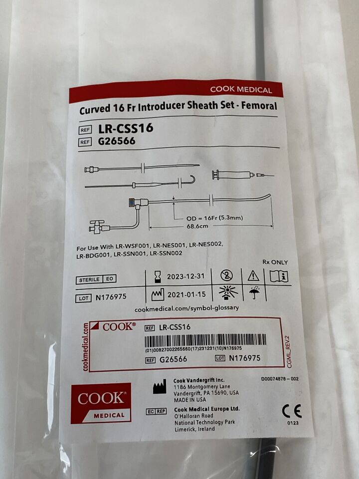 New COOK MEDICAL Curved 16Fr Introducer Sheath Set Femoral G26566 Exp ...