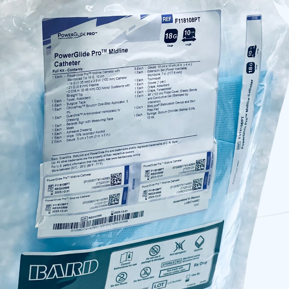 New BARD F118108PT PowerGlide Pro Midline Catheter Full Kit 18G ...