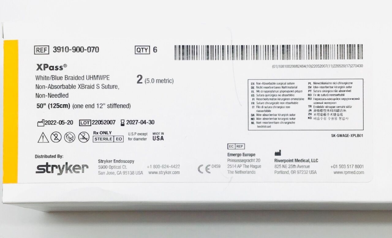 New STRYKER 3910900070 XPass UHMWPE NonAbsorbable XBraid Suture
