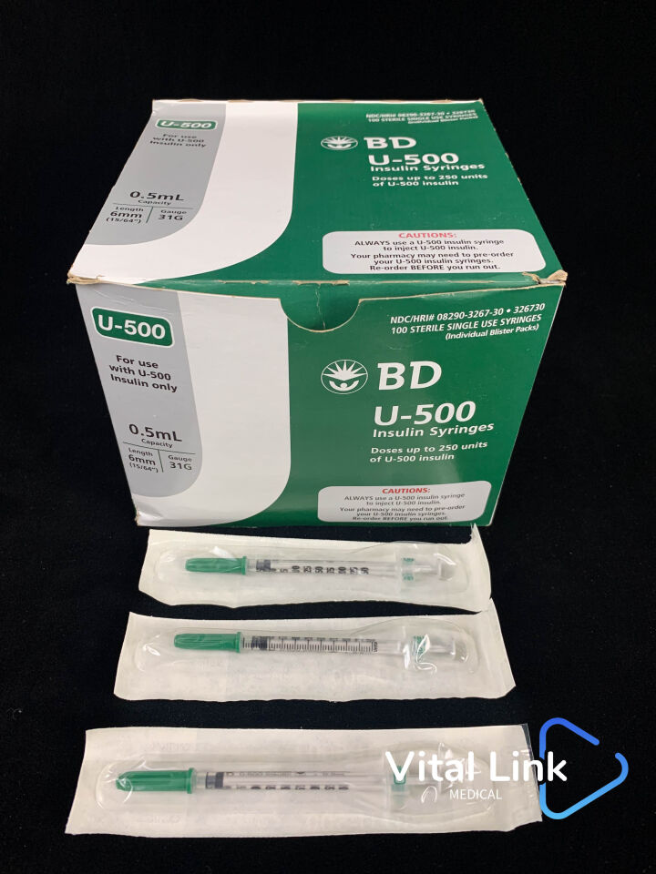 New BD U-500 Insulin Syringes - .5mL, 6mm, 31G (Box of 250) Exp: 3/1/21 ...