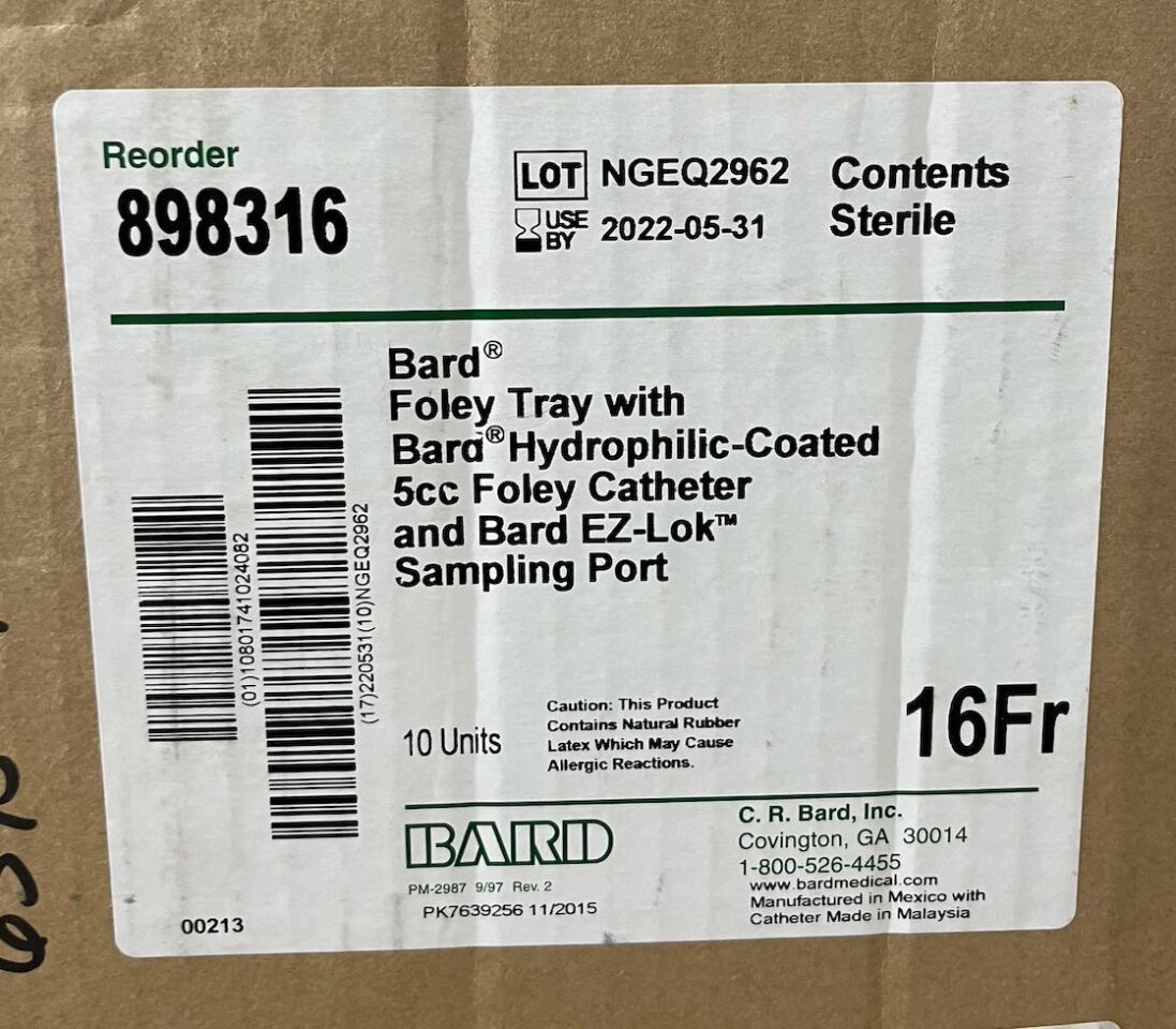 New BARD 898316 Bard foley tray w/ bard hydrophilic-coated 5cc folety ...