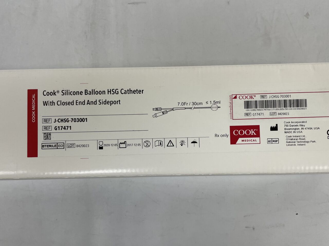 New COOK G17471 SILICONE BALLOON HSG CATHETER, CLOSED TIP W/SIDEPORT 7F ...