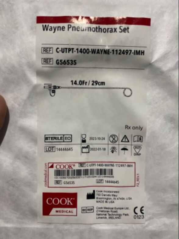 Used COOK MEDICAL Wayne Pneumothorax Set C-UTPT-1400-WAYNE-112497-IMH ...