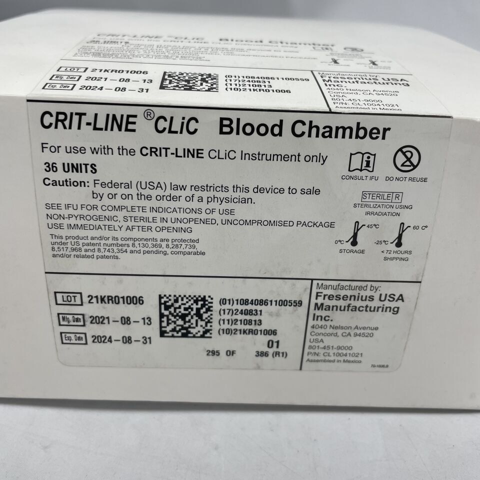 New FRESENIUS CL10041021 CritLine CLiC Blood Chamber Disposables New FRESENIUS CL10041021 CritLine CLiC Blood Chamber Disposables